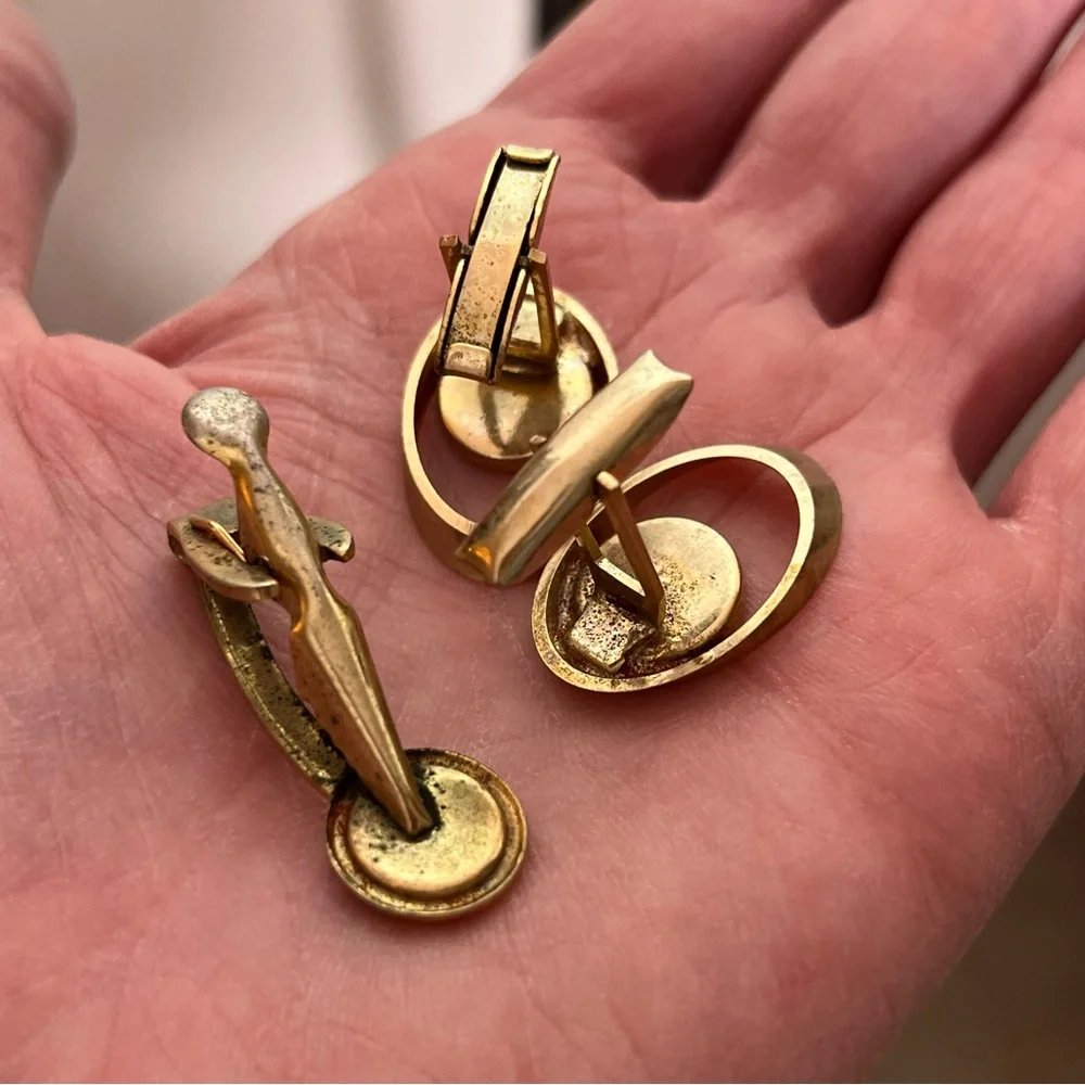 Vintage 1940’s Gold Art deco Mother of Pearl MCM oversized Cuff Link Set